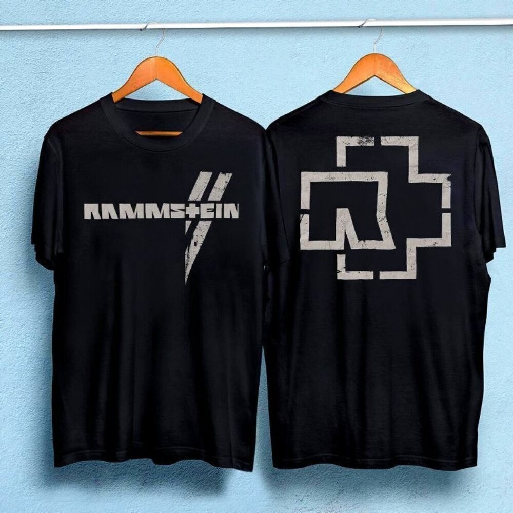 Rammstein Band 90s Logo Graphic T-Shirt Style Fan Gift 2 Sided Black Tee